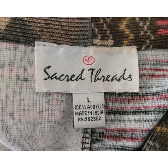 Sacred Threads Patchwork Button Down Sweater Womens Size L Boho Wide Sleeves - Picture 8 of 8